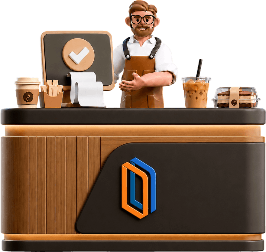 A 3D illustration of the Duvita café counter