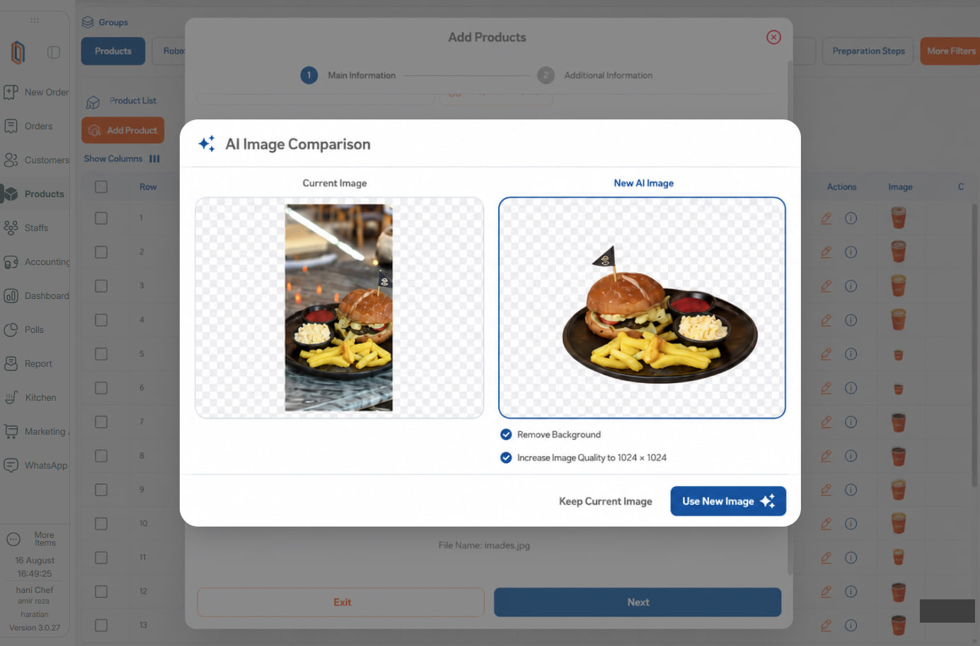 Duvita's AI image tool comparing a product's original photo with an enhanced version